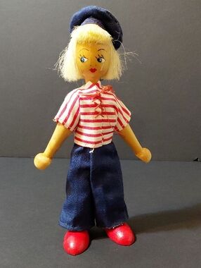 Vintage 7" Polish Wooden Peg Hand-Painted Sailor Doll
